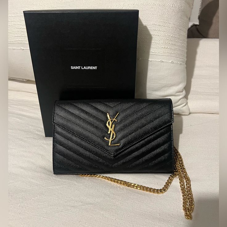 YSL Quilted Chain Wallet with Brand Box