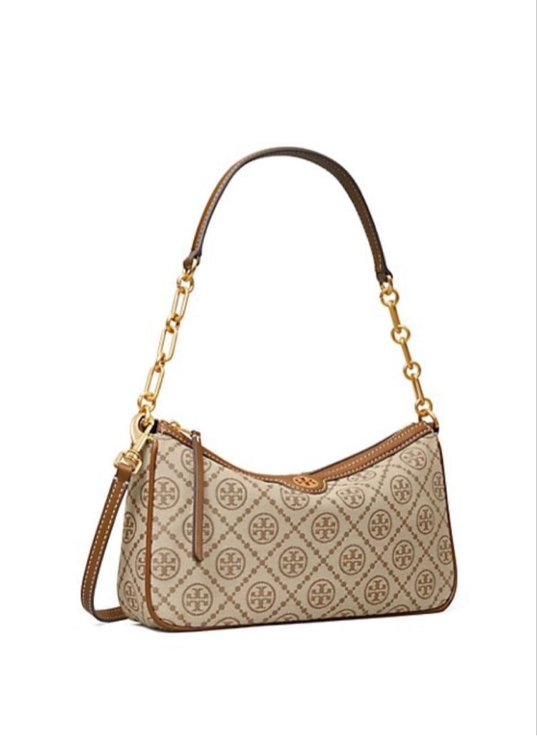 Tory Burch T Monogram Jacqurad Logo Shoulder bag with Brand Box