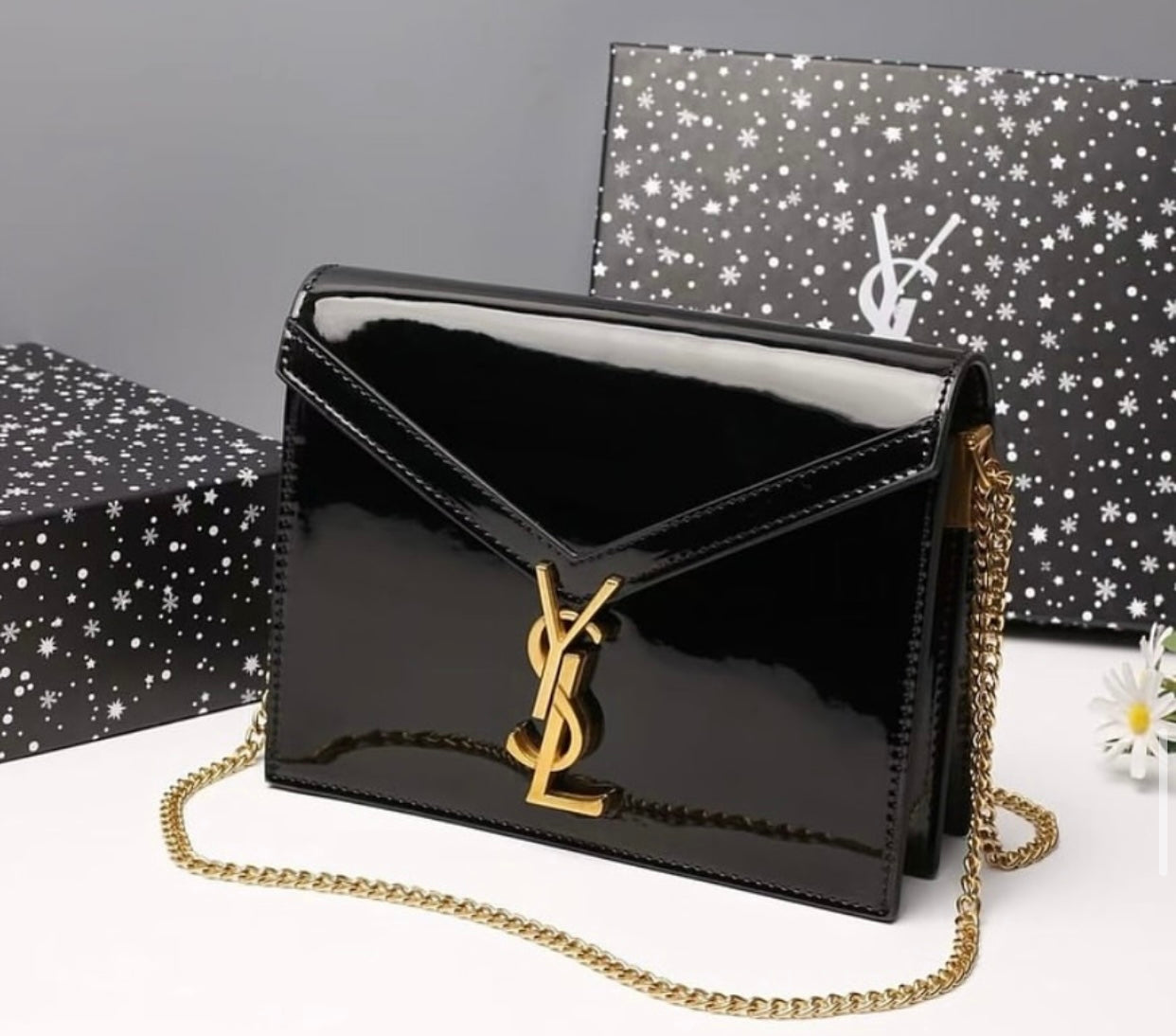 YSL Cassandra patent Chain Wallet