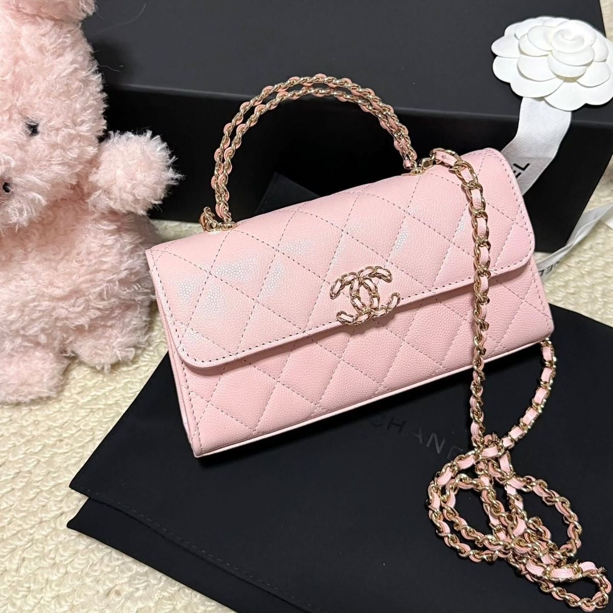 Chanel Mini flap top handle with brand box-genuine leather