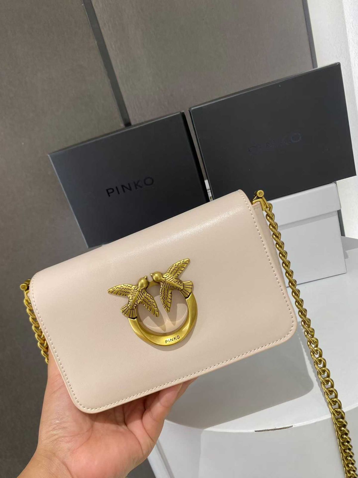 PINKO Micro Calfskin Silk Bag with Brand Box