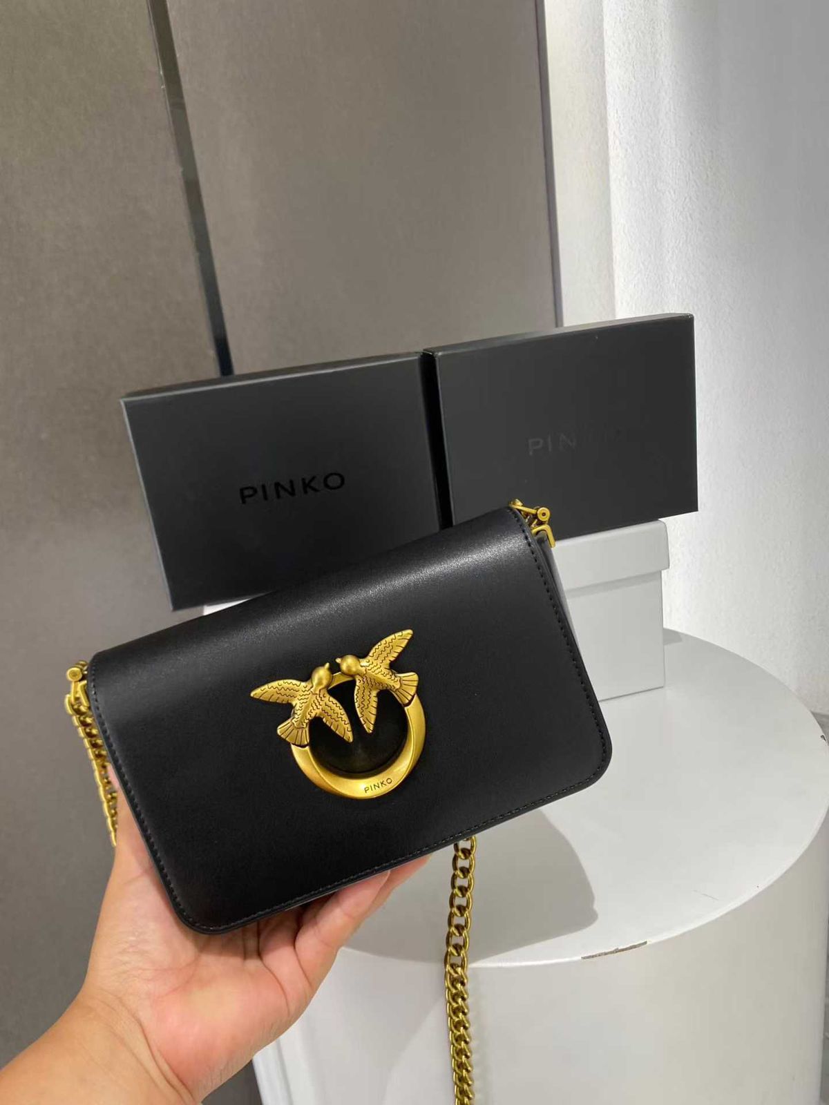 PINKO Micro Calfskin Slik bag with Brand box