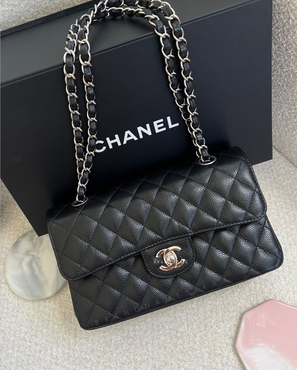 CHANEL Classic Falp Bag With Barand Box
