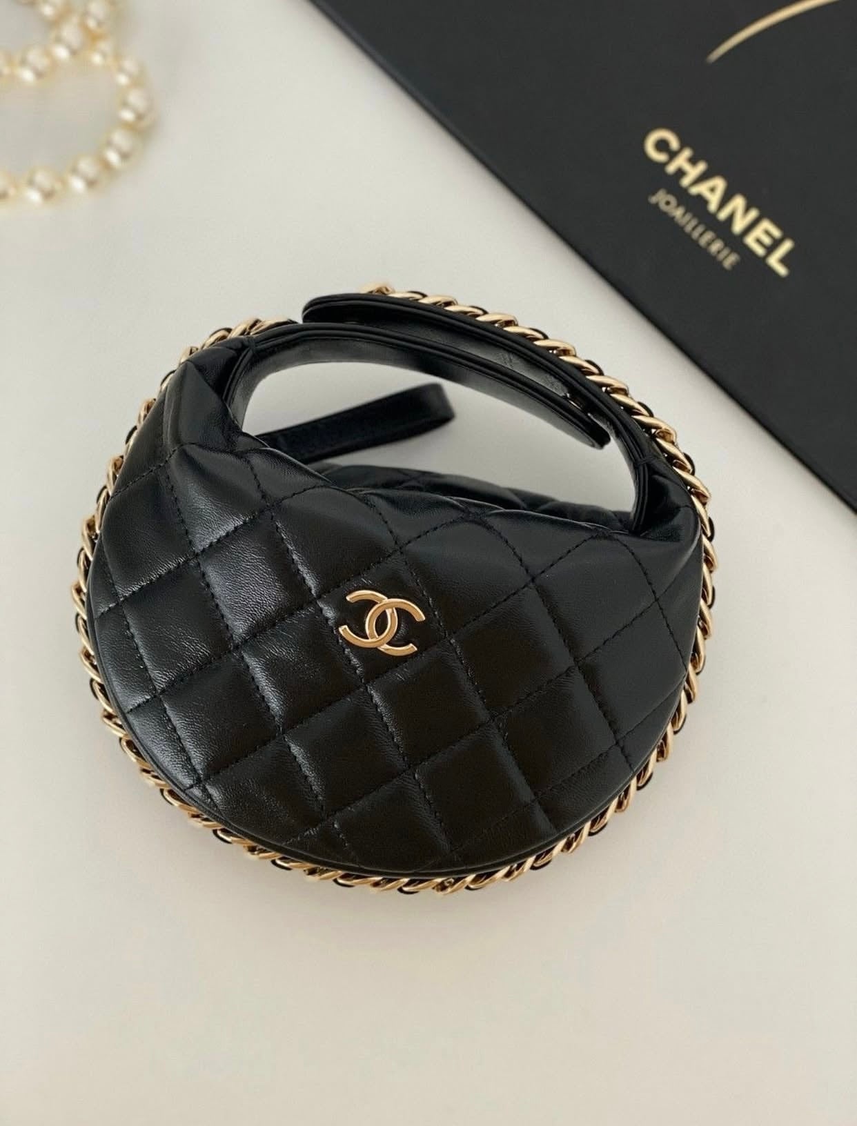 CHANEL Quilted Lambskin Chain around Pouch with brand box