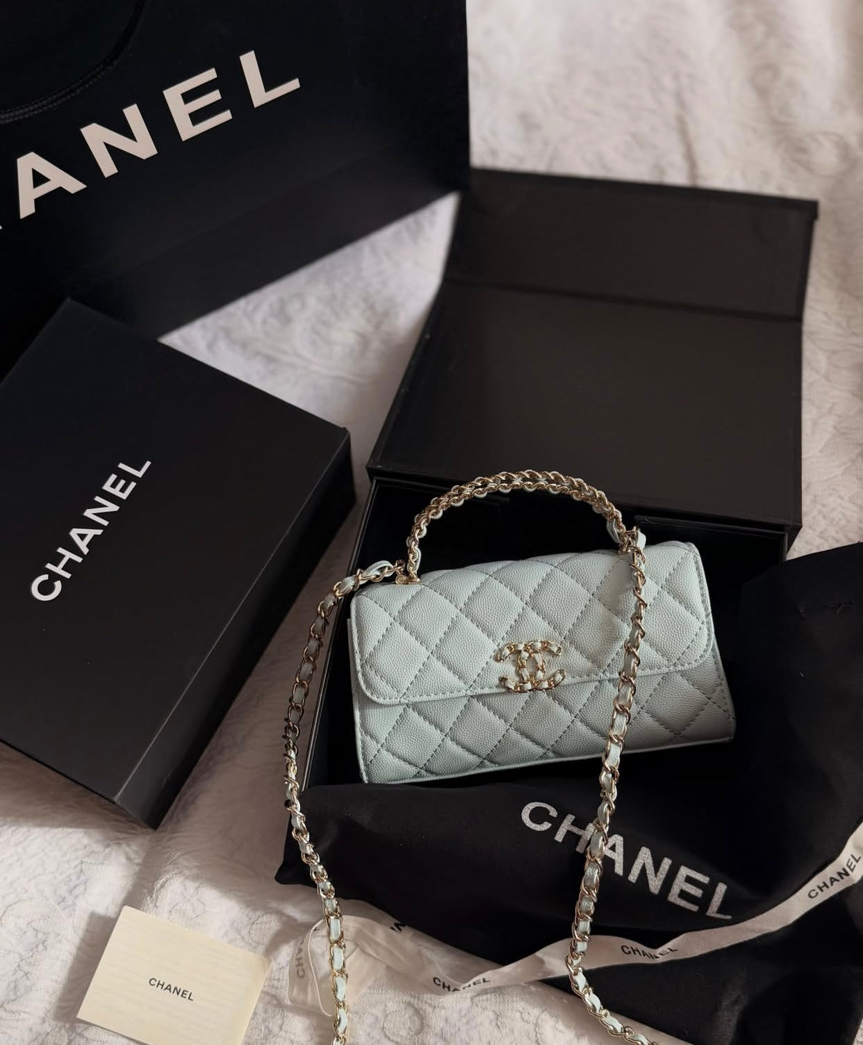 Chanel Mini flap top handle with brand box-genuine leather