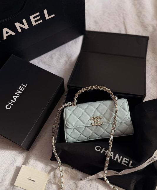 Chanel Mini flap top handle with brand box-genuine leather
