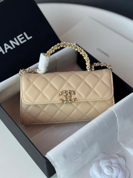 Chanel Mini flap top handle with brand box-genuine leather